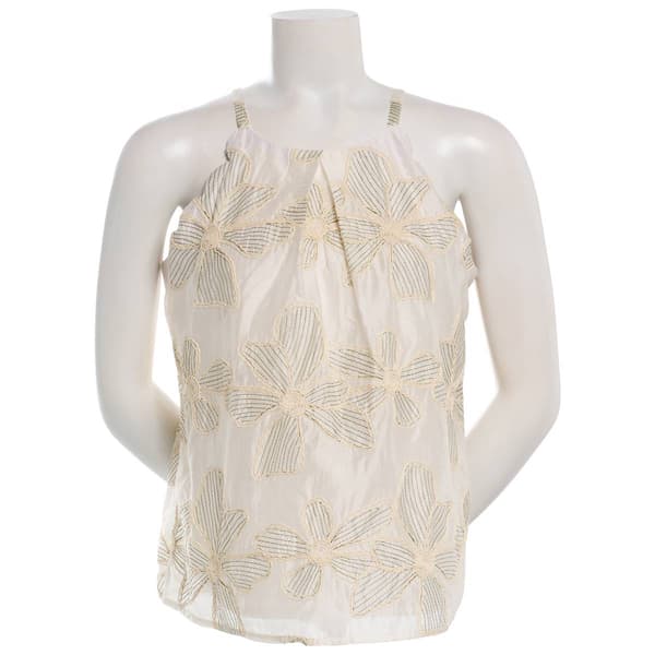 Juniors A. Byer Embroidered Floral Scallop Edge Top - image 