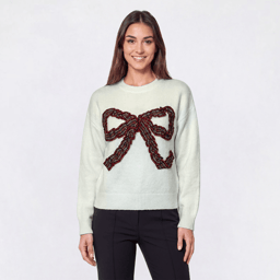 Womens By Design Long Sleeve Plaid Bow Pullover Sweater