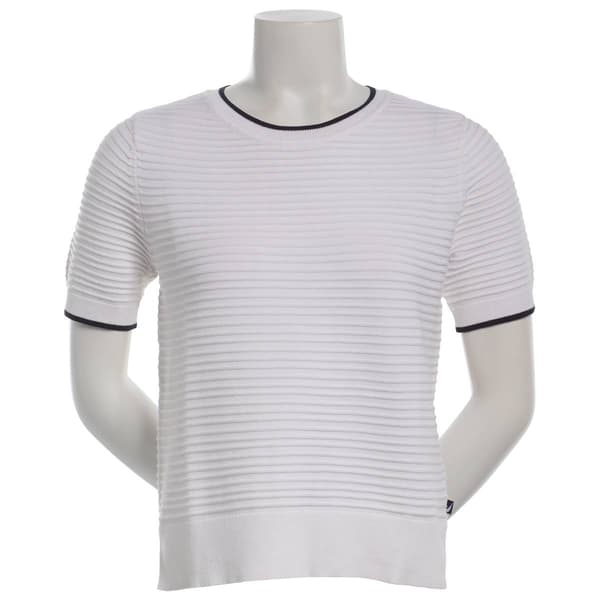 Womens Nautica Short Sleeve Horizontal Ribbed Tipped Sweater