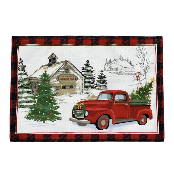 Threadmade Vintage Christmas Tree Farm Holiday Placemat-Set of 4