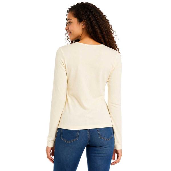 Juniors No Comment Long Sleeve Rib NY Vintage Screen Henley Top