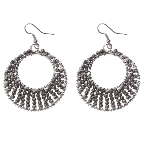 Ashley Cooper(tm) Silver Black Seed Bead Drop Hoop Earrings - image 
