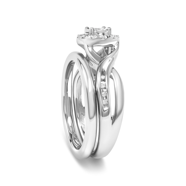 Haus of Brilliance 1/7ctw. Diamond Halo Bypass Wedding Band Set
