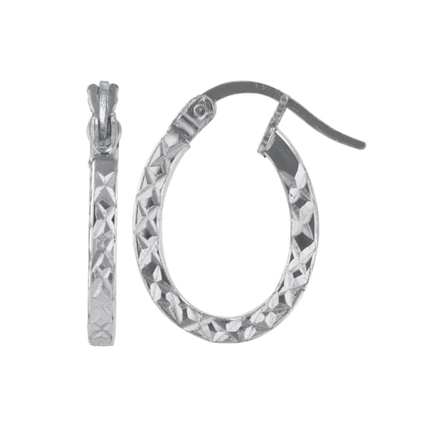 Sterling Silver Square Tube Oval Hoop Earrings - image 