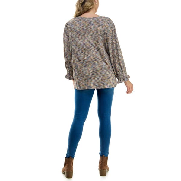 Womens Zac & Rachel Bracelet Sleeve Space Dye Multi Ribbed Top