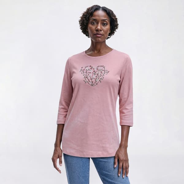 Womens Hasting & Smith 3/4 Sleeve Embroidered Heart Tee