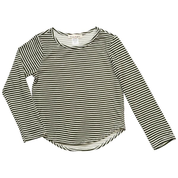 Girls (7-12) Dream Girl Long Sleeve Stripe Gold Sparkle Tee - image 