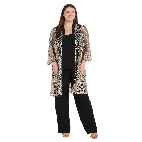 Plus Size R&M Richards Embroidered Sequin Duster Pants Set