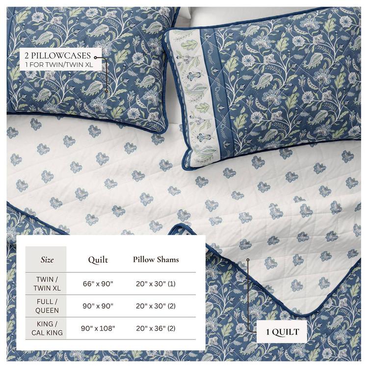 FreshFolds Indira 3pc. Reversible Floral Bordered Quilt Set