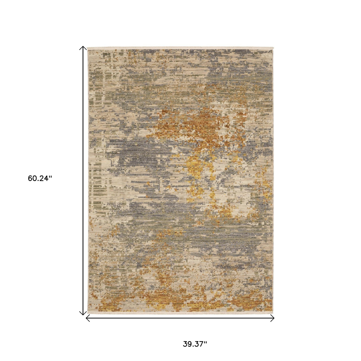 HomeRoots Modern Beige & Gold Abstract Area Rug with Fringe
