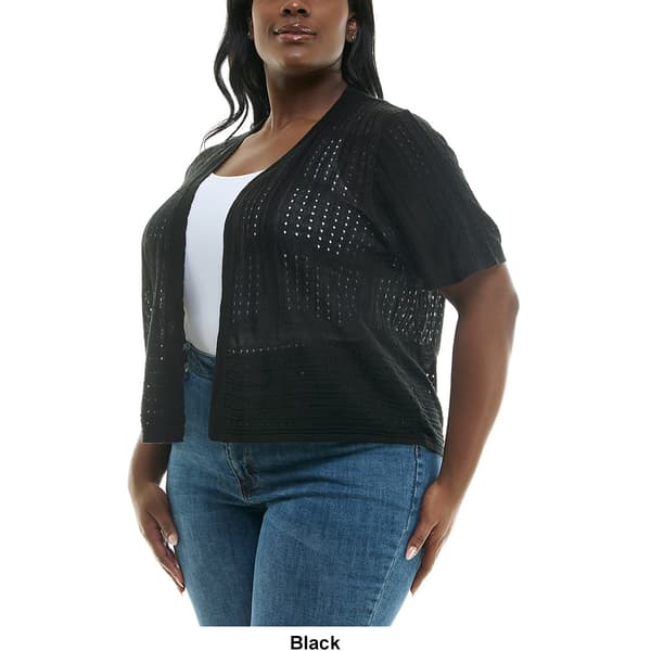 Plus Size Nina Leonard Short Sleeve Crochet Cardigan