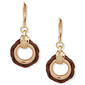 Chaps Gold-Tone & Brown Leather Drop Earrings - image 1