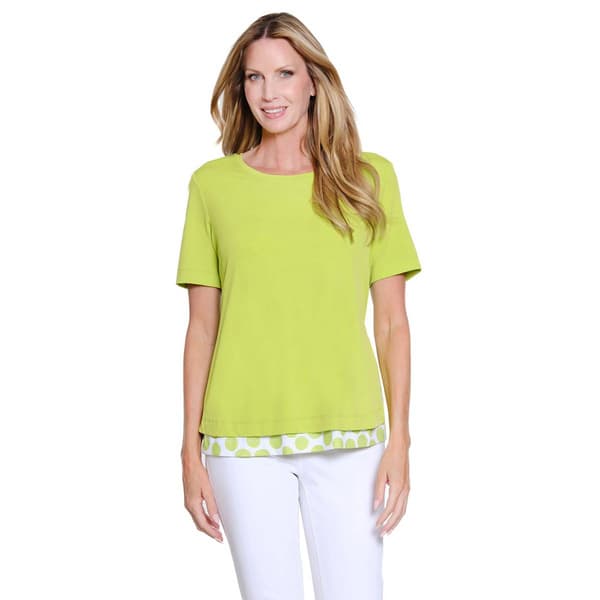 Womens Multiples Short Sleeve Scoop Neck Layered Dot Top - image 