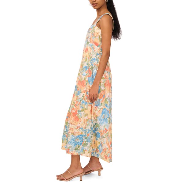 Womens MSK Sleeveless Smock Back Foil Floral Challis Midi Dress