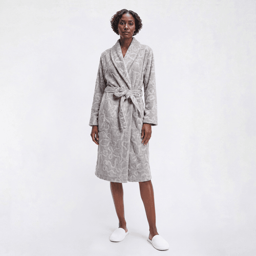 Womens Dreaming of Jules Long Sleeve Bows Embossed Plush Robe - image 