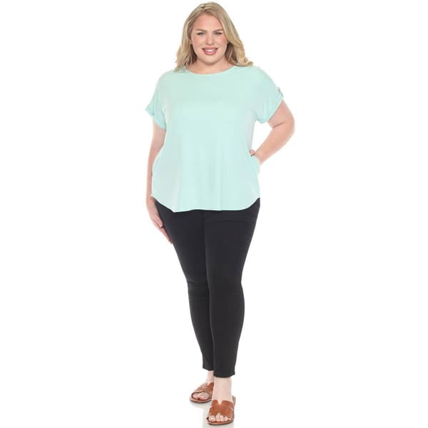 Plus Size White Mark Folded Short Sleeve Solid Top