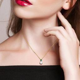 Gemstone Classics™ Freshwater Pearl & Created Emerald Pendant