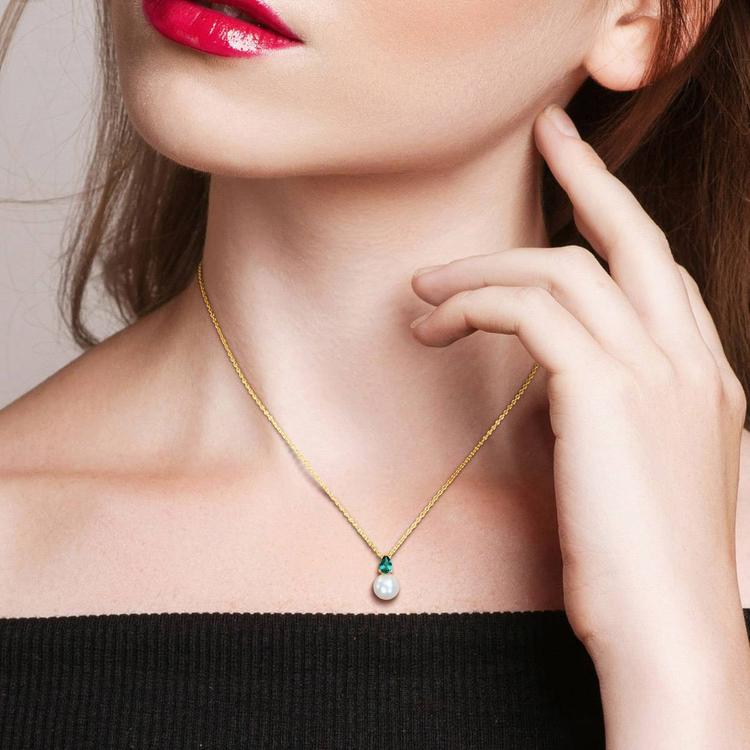 Gemstone Classics™ Freshwater Pearl & Created Emerald Pendant