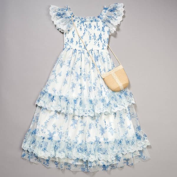 Girls (7-16) Rare Editions Puff Sleeve Mesh Floral Maxi Dress