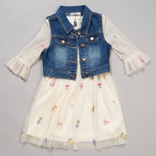 Girls &#40;4-6x&#41; Rare Editions Mesh Floral Embroidered Dress w/ Vest - image 