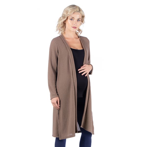 Womens 24/7 Comfort Apparel Waffle Long Sleeve Maternity Cardigan