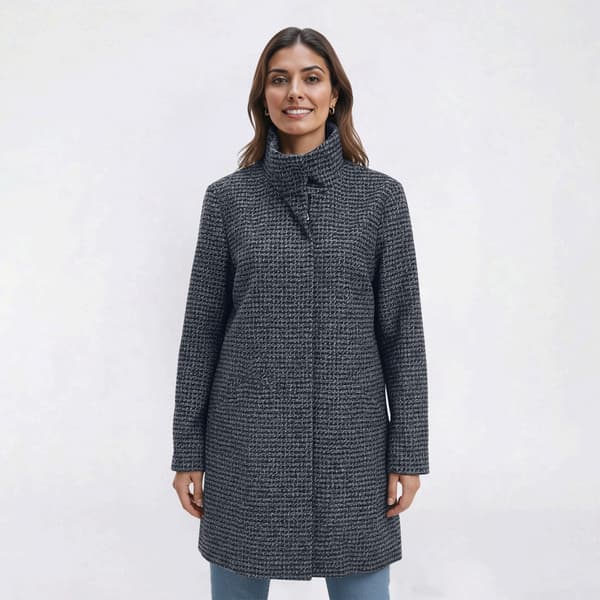 Petite Nine West Plaid Full Zip Faux Wool Coat