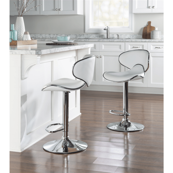 Linon Home Decor Beldon White Faux Leather Adjustable Barstool