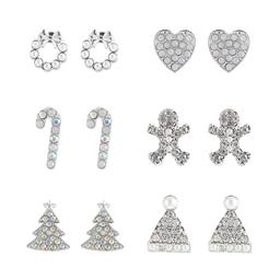 6pc. Wreath/Bow/Hearts/Candy Cane/Gingerbread Man/Tree Earrings