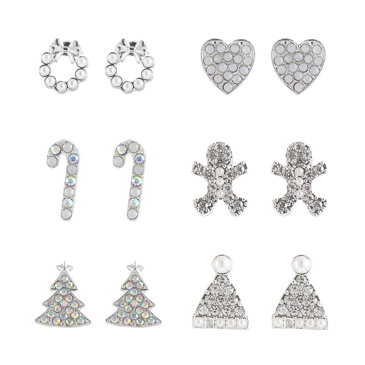 6pc. Wreath/Bow/Hearts/Candy Cane/Gingerbread Man/Tree Earrings
