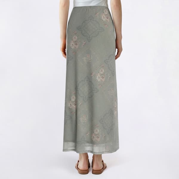 Juniors Pink Rose Print Mesh Lace Hem Bow Midi Skirt