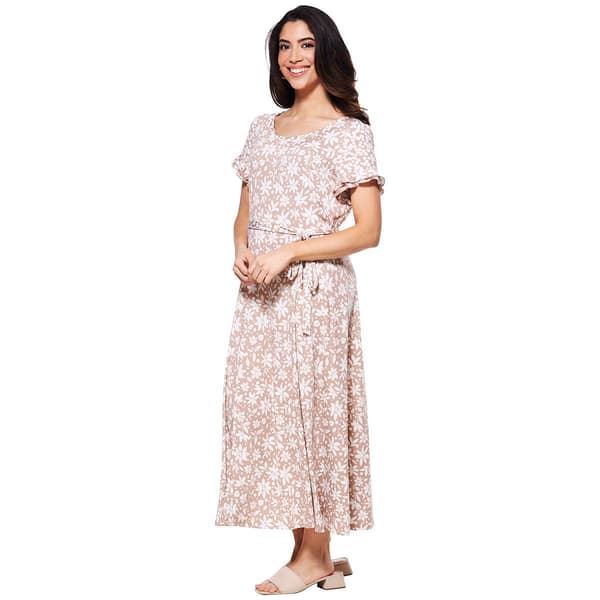 Womens Perceptions Short Sleeve Double Ruffle Floral Midi Dress