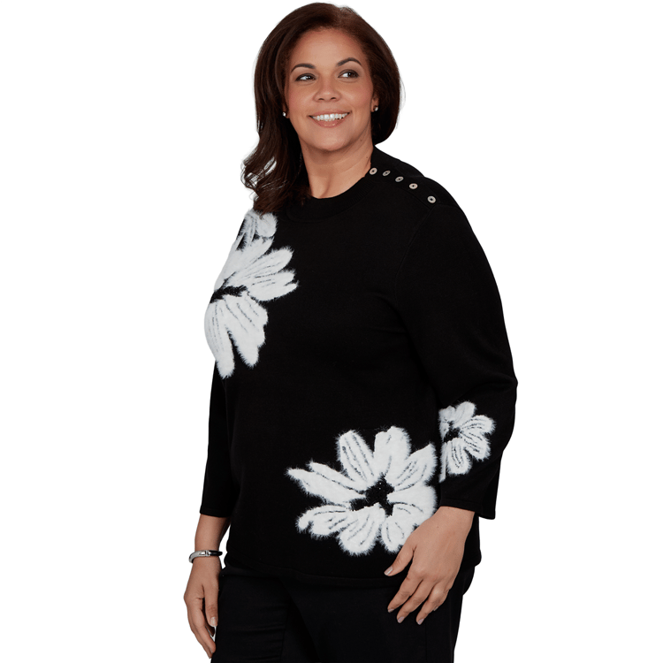 Plus Size Alfred Dunner Dinner Theater Feathered Floral Sweater
