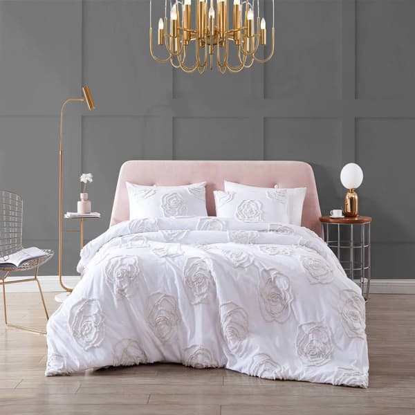Betsey Johnson Rambling Rose Cotton White Duvet Set - image 