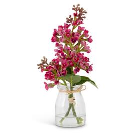 K&K Interiors 9.25in. Pink Lilac in Glass Vase w/ Faux Water