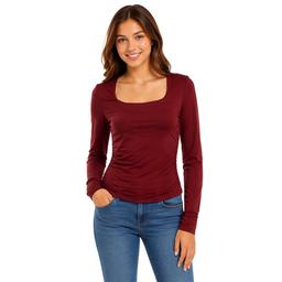 Juniors Love Tree Long Sleeve Scoop Neck Ruched Tee