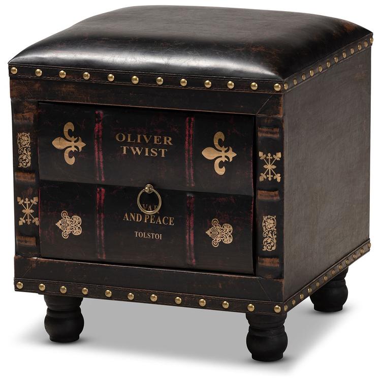 Baxton Studio Charlier Wood Storage Ottoman w/ Book Spine Drawer