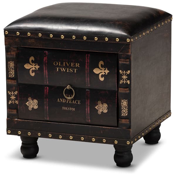 Baxton Studio Charlier Wood Storage Ottoman w/ Book Spine Drawer