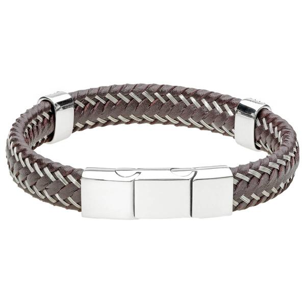 Mens Lynx Stainless Steel &amp; Leather Bracelet