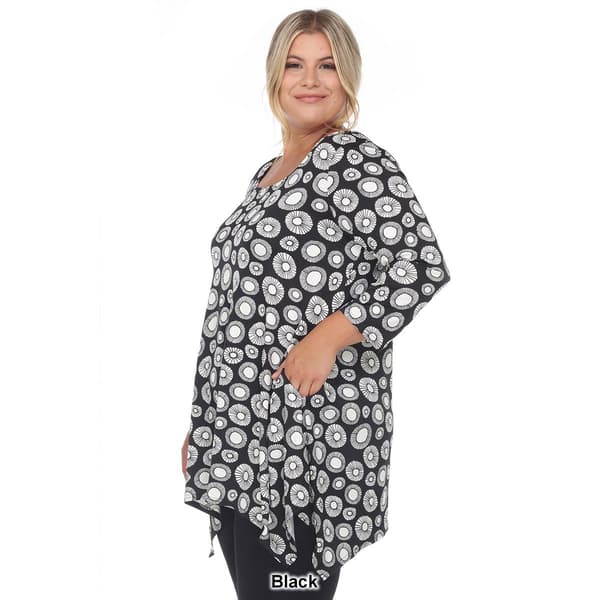 Plus Size White Mark Printed Geometric Circle Tunic