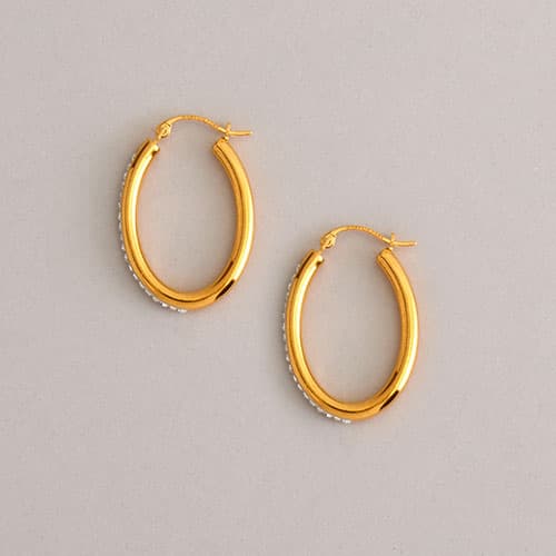 14kt. Gold Nano Diamond Oval Hoop Earrings - image 