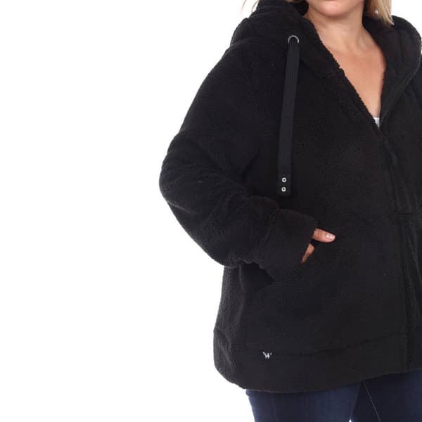 Plus Size White Mark Hooded Sherpa Jacket