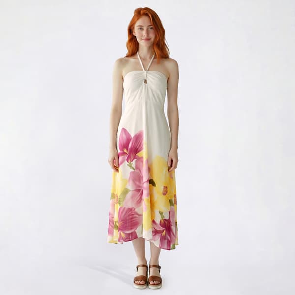 Juniors Trixxi Floral Placement Tie Halter Full Midi Dress - image 