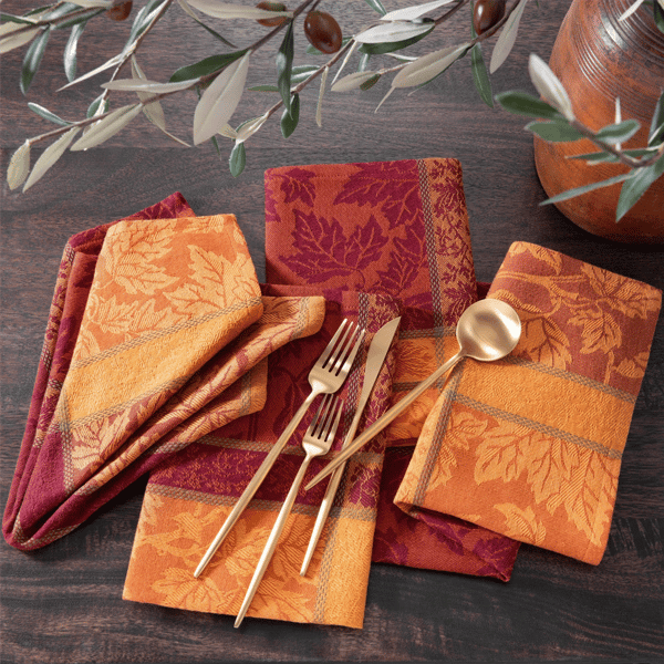 Threadmade Maplewood Jacquard Harvest Cotton Napkins - Set of 8