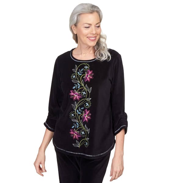 Womens Alfred Dunner Drama Queen Floral Embroidered Velour Top - image 