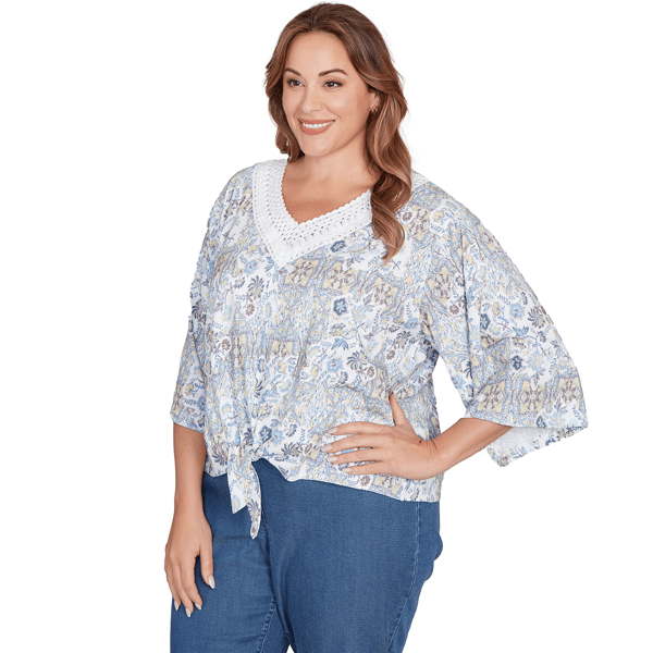 Plus Size Skye''s The Limit Quiet Wave Patchwork Crochet Blouse