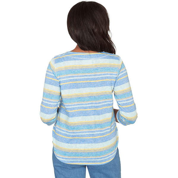 Womens Alfred Dunner Beachcomber 3/4 Sleeve Coastal Stripe Tee