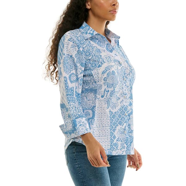 Plus Size Zac & Rachel 3/4 Sleeve Floral Casual Button Down