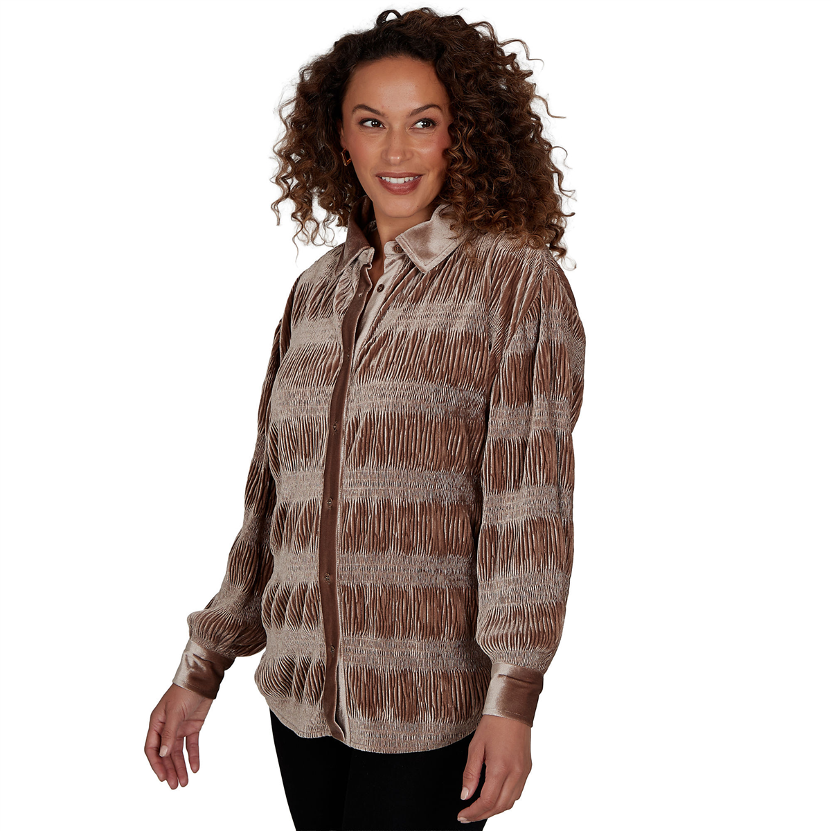 Womens Skye’s the Limit Champagne Holiday Velvet Blouse