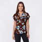 Womens Cure Extend Sleeve 1/2 Zipper Chest Pockets Floral Blouse - image 1