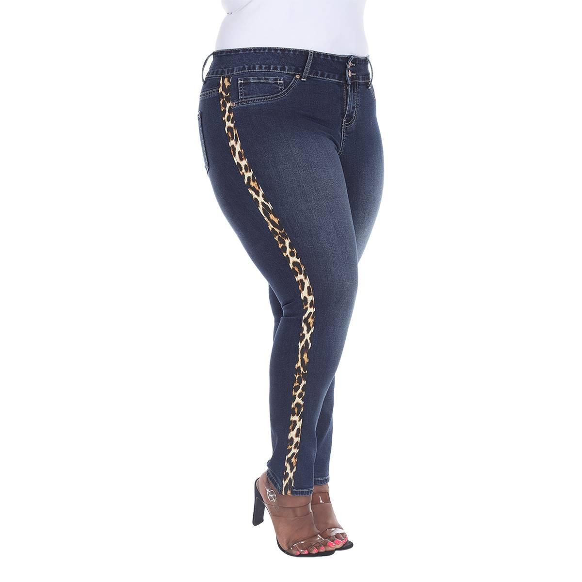 Plus Size White Mark® Cheetah Panel Denim Jeans